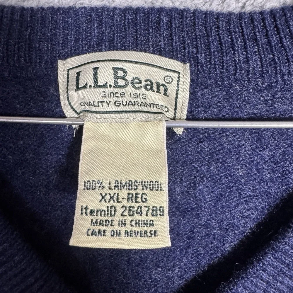 LL Bean Sweater Mens XXL 2XL 100% Lambs Wool Knit V-Neck Pullover Jumper